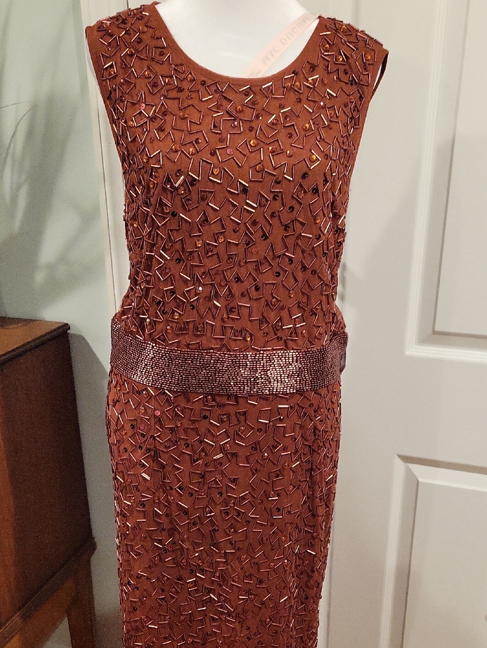 Mac Duggal Rust Beaded Midi Dress